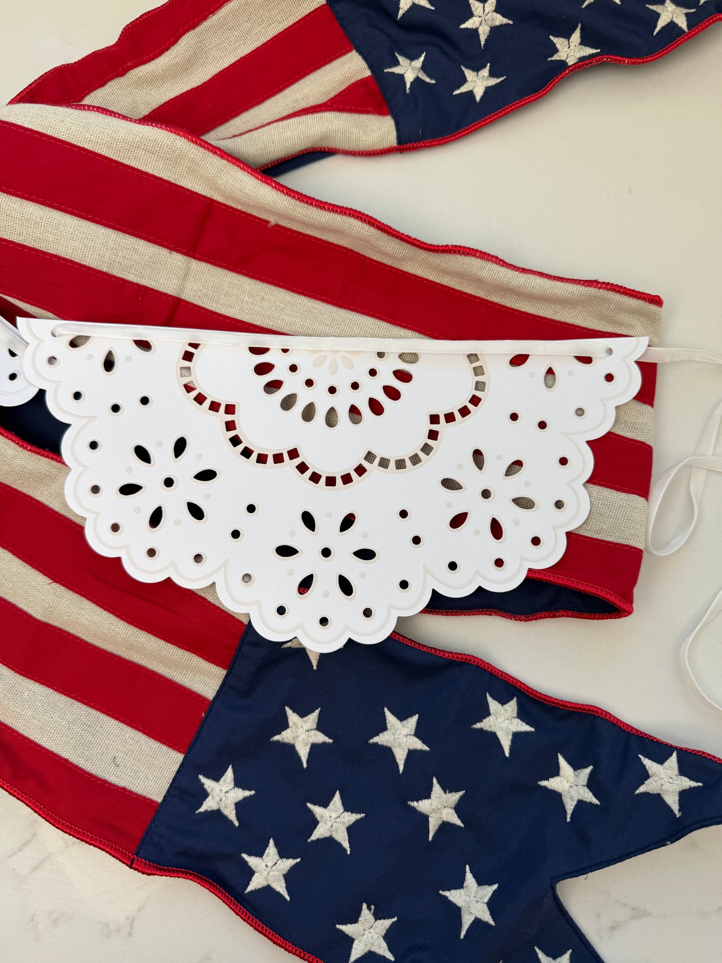 White Scalloped Paper Lace Banner